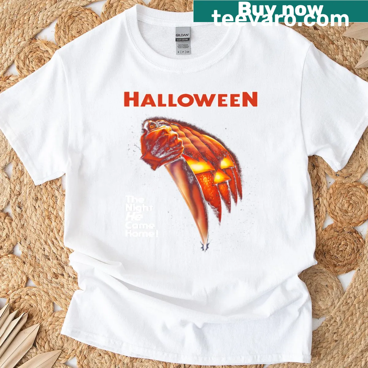 Thematic Halloween t-shirt with spooky graphic of a classic horror scene — on a men's t-shirt