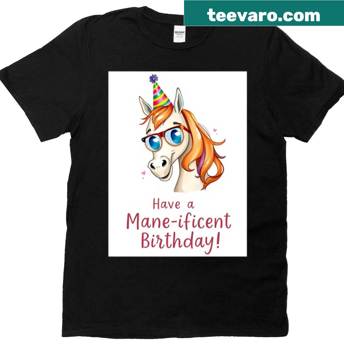 Cute birthday t-shirt with horse and balloons illustration — on a men's t-shirt