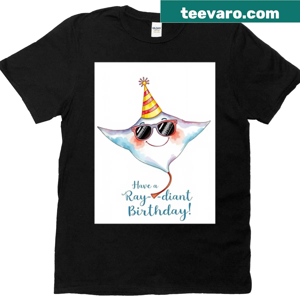 Cute kawaii stingray with balloons birthday t-shirt — on a men's t-shirt