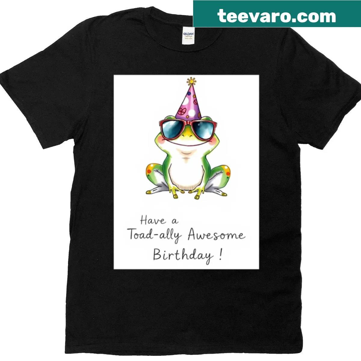 Cute birthday t-shirt with a cartoon toad and balloons — on a men's t-shirt