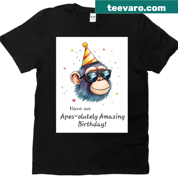 Kawaii ape birthday t-shirt with balloons and cute text