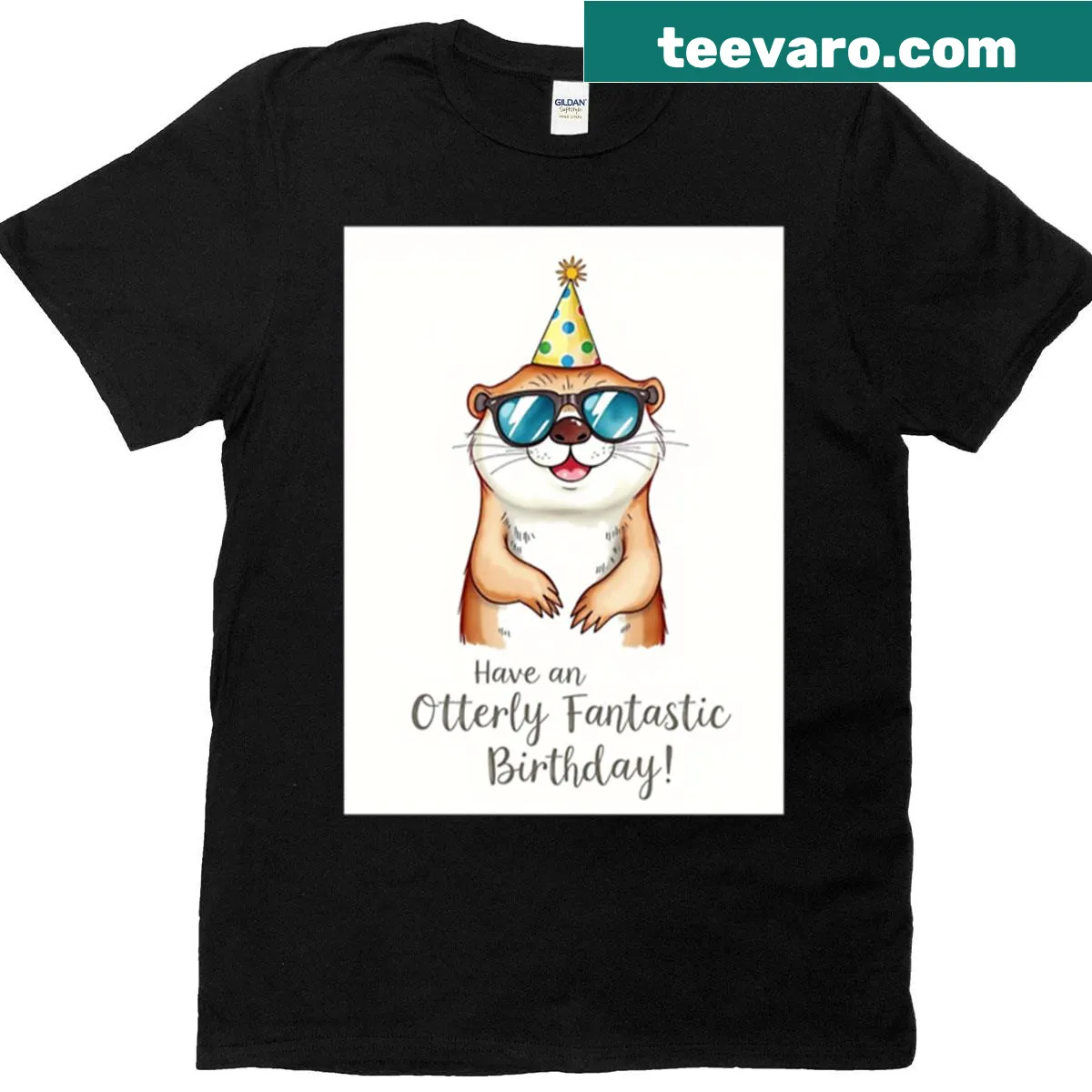 Cute kawaii otter with balloons birthday t-shirt — on a men's t-shirt