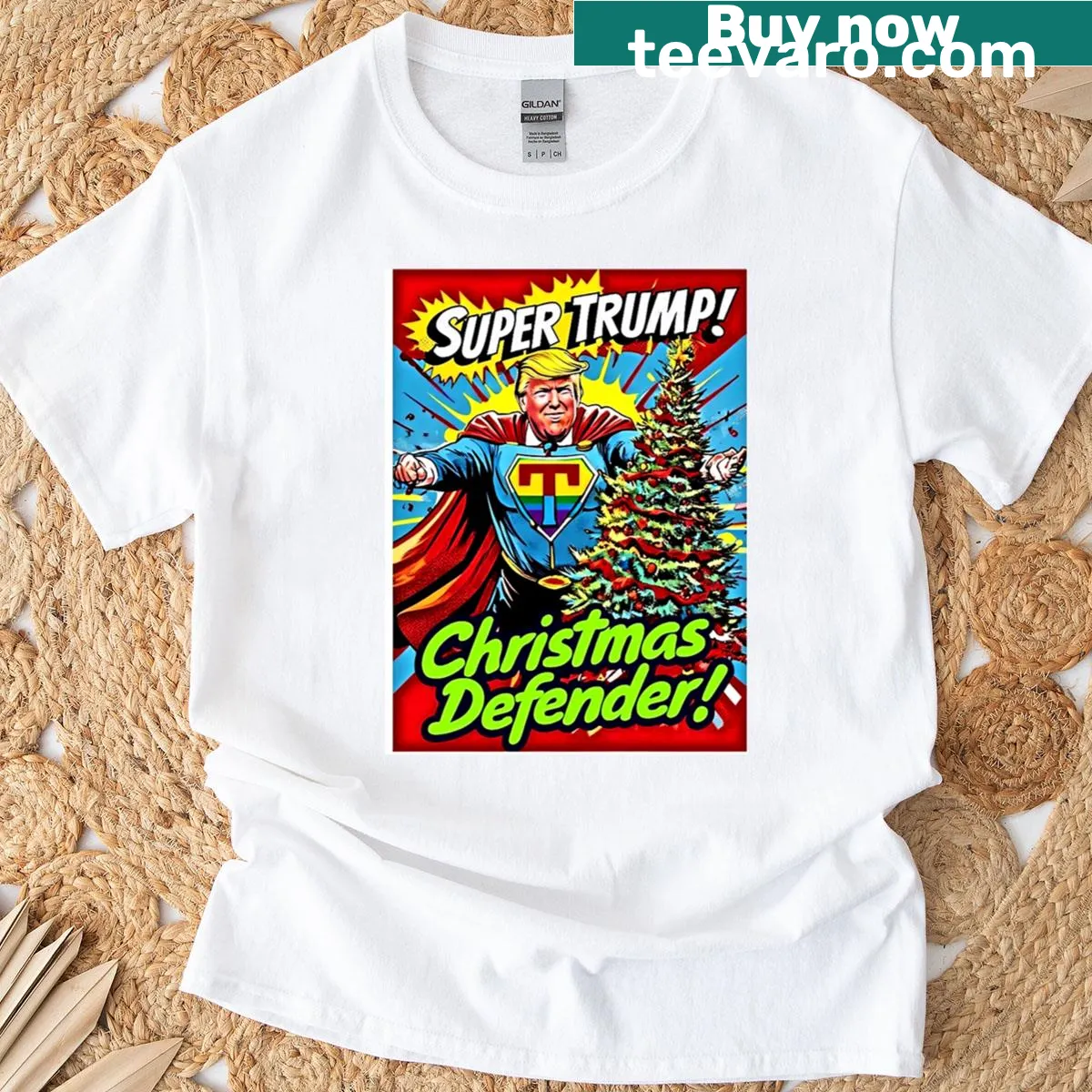Pop art style Christmas-themed t-shirt featuring a humorous holiday message — on a men's t-shirt