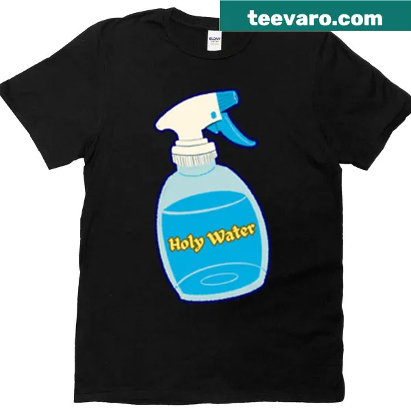 T-shirt featuring a holy water spray bottle graphic