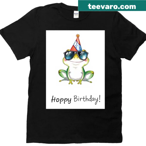Kawaii frog T-shirt with balloons and a playful birthday message