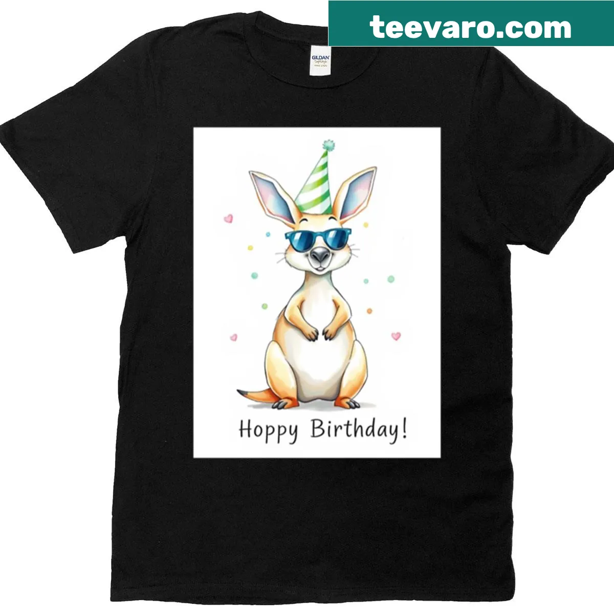 Kawaii birthday shirt with kangaroo and balloon graphics — on a men's t-shirt