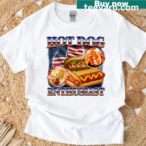 Text graphic t-shirt celebrating hot dog enthusiasts