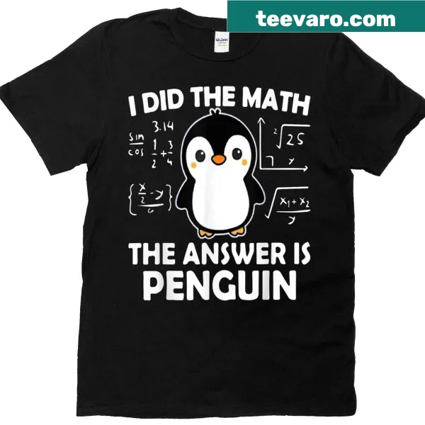 Funny math-themed t-shirt with a penguin graphic