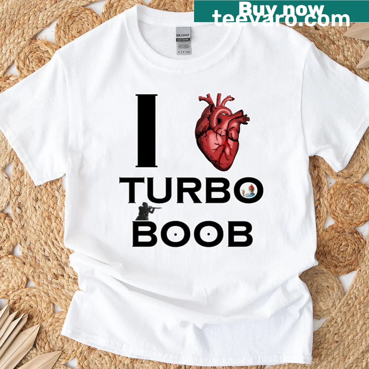 Playful T-shirt with 'I Heart Turboboob' graphic — on a men's t-shirt