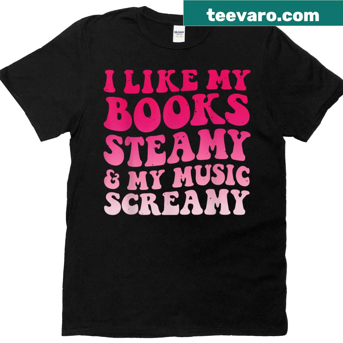 T-shirt with humorous quote about books and music — on a men's t-shirt