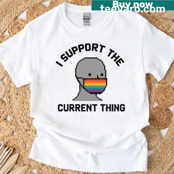 T-shirt featuring pixel art NPC meme with a mask design