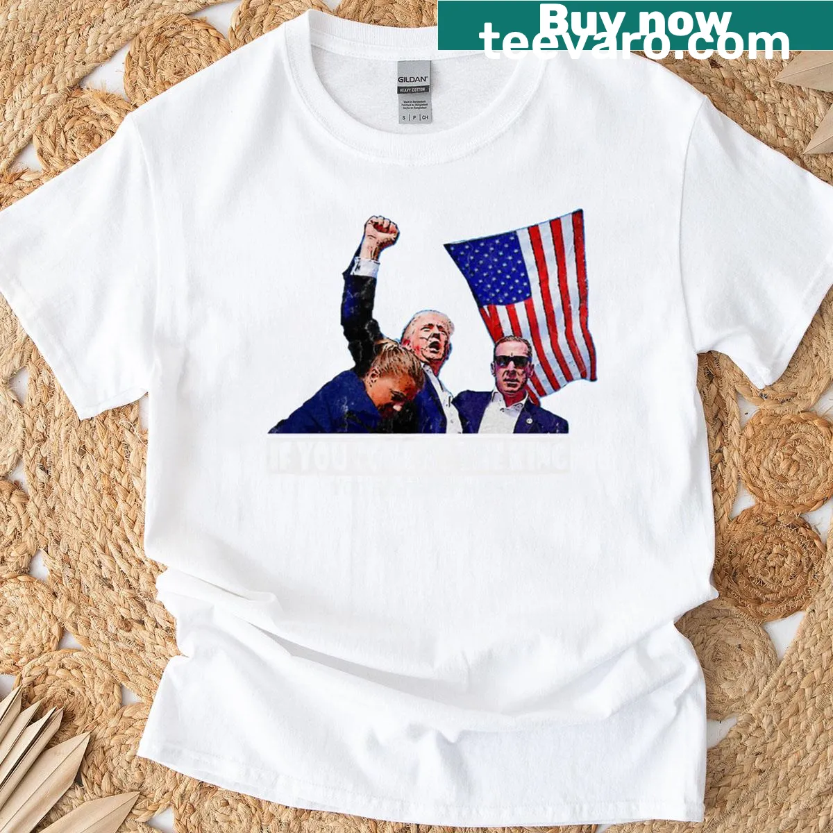 Typography design with a political quote referencing Trump, making a bold statement. — on a men's t-shirt