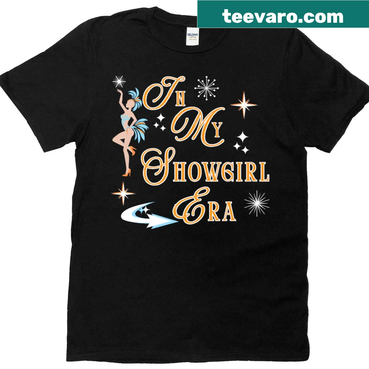 Fun graphic T-shirt celebrating show girl music and dancing — on a men's t-shirt