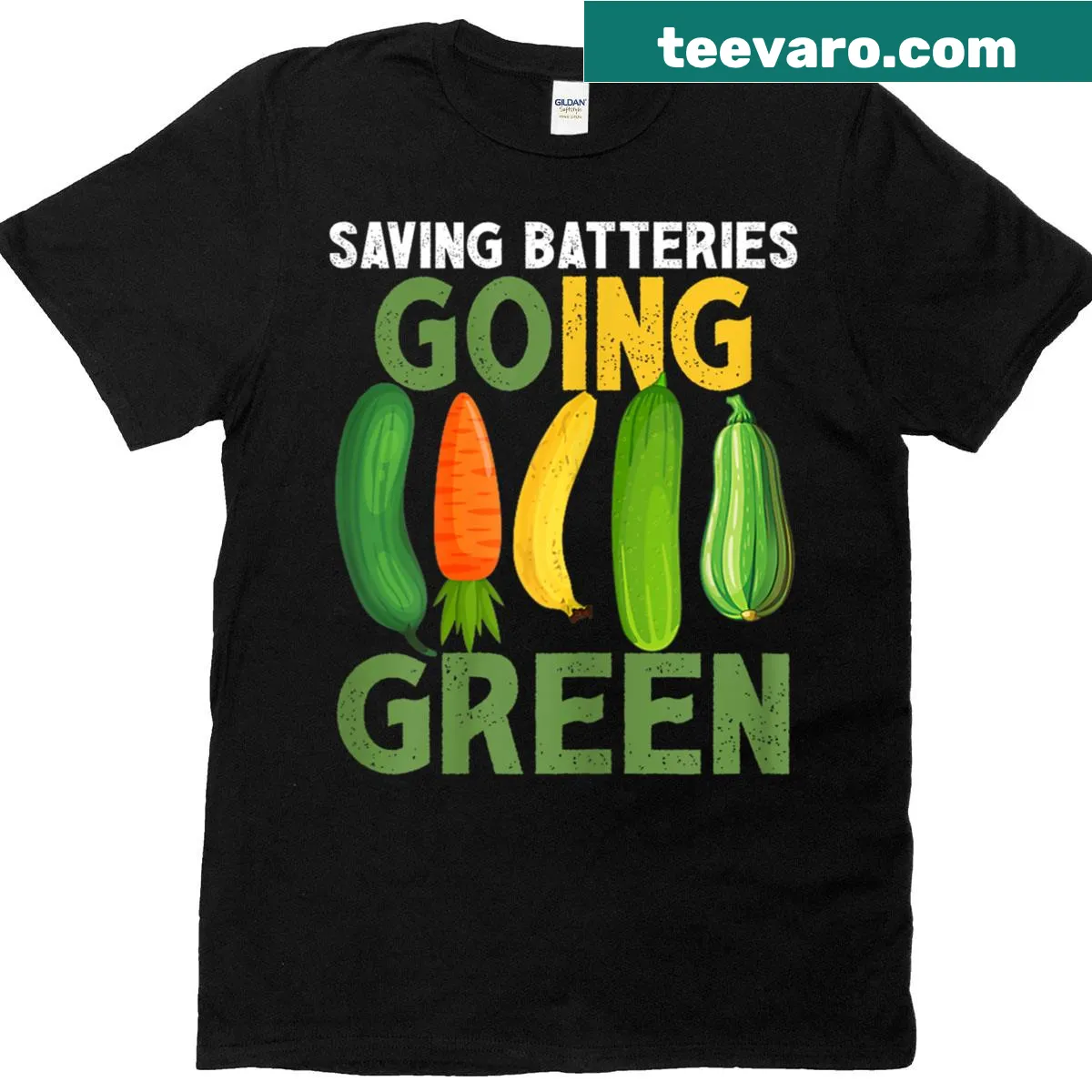Funny t-shirt featuring cucumbers, carrots, and zucchini — on a men's t-shirt