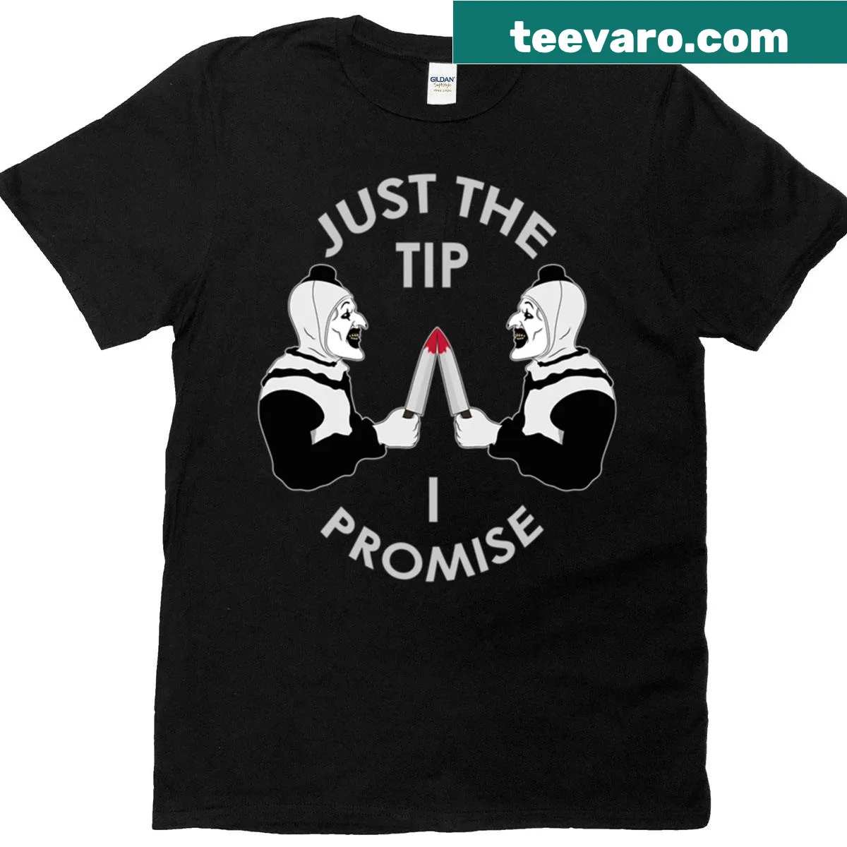 Graphic T-shirt featuring Art the Clown from Terrifier 2 in a chilling illustration — on a men's t-shirt