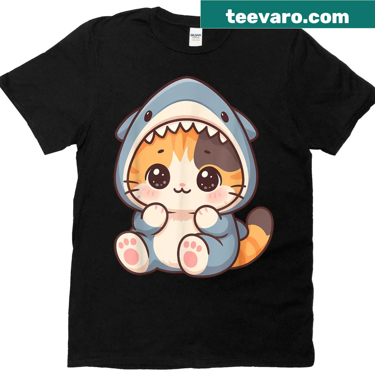 Cute kitten in a shark costume illustration — on a men's t-shirt