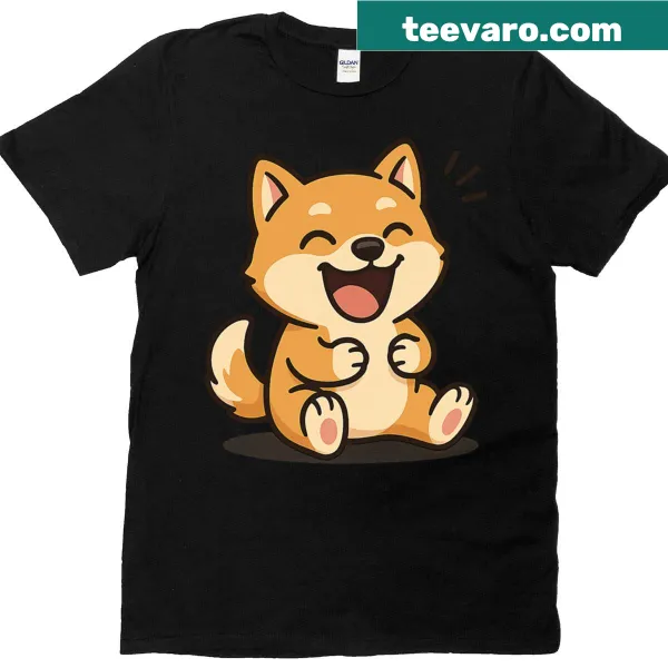Cute cartoon of a laughing Shiba Inu on a T-shirt
