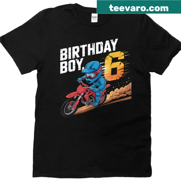 Illustration of a boy on a motorcycle for 6th birthday t-shirt