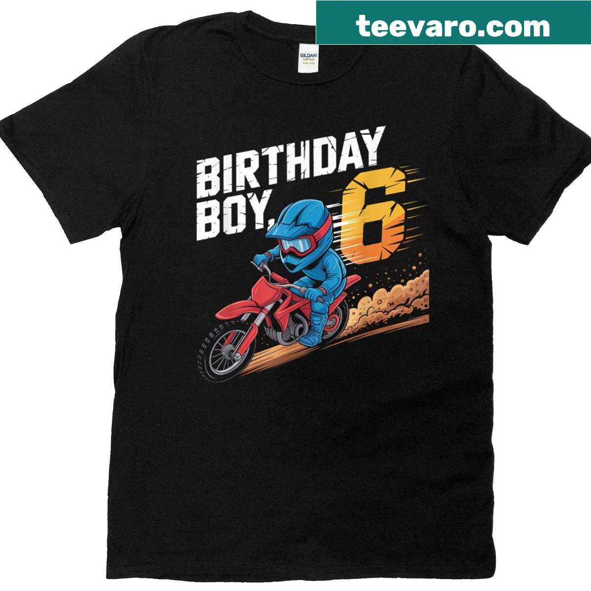 Illustration of a boy on a motorcycle for 6th birthday t-shirt — on a men's t-shirt