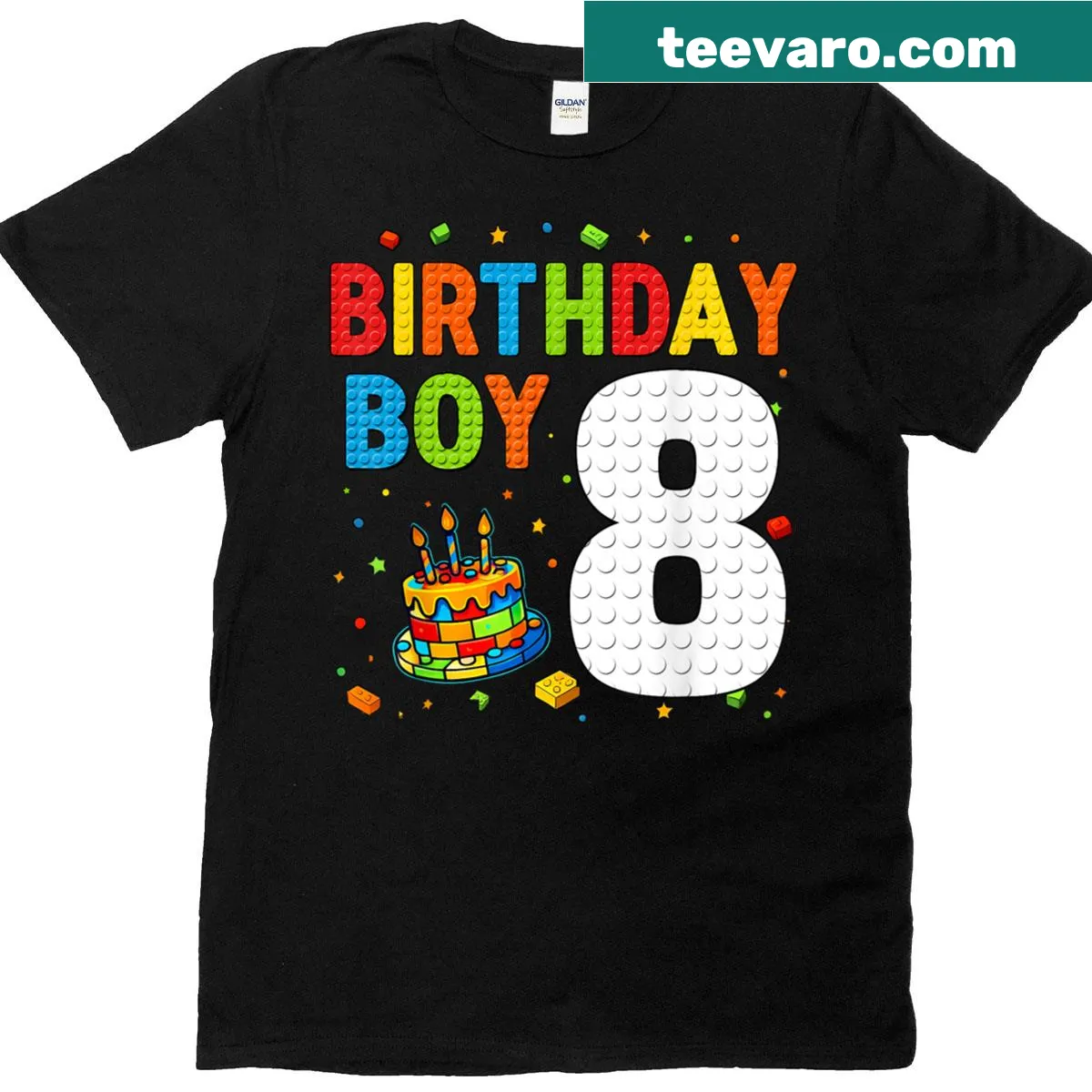 T-shirt for kids featuring building blocks for 8th birthday — on a men's t-shirt