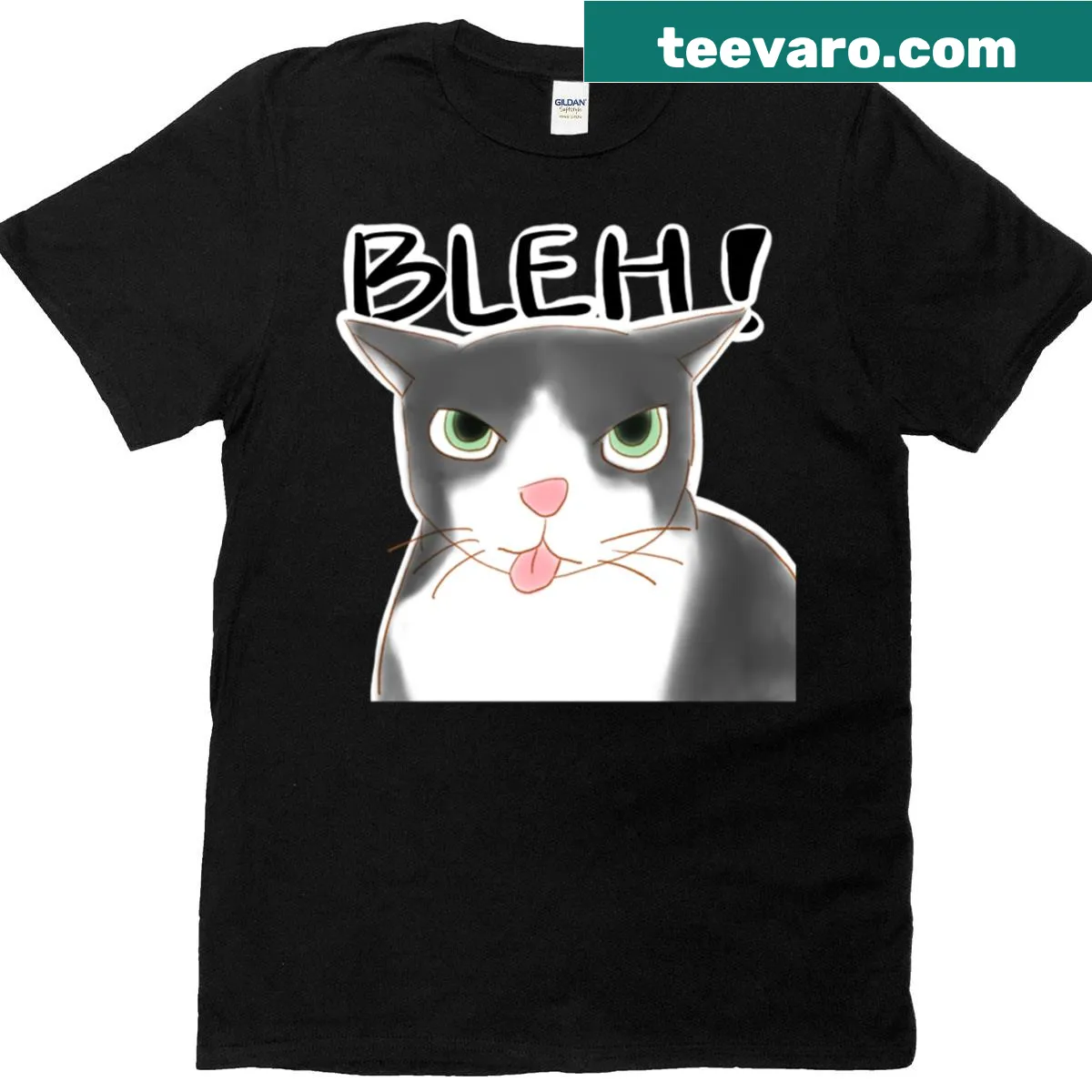 Oversized t-shirt featuring a cartoon cat with a funny expression. — on a men's t-shirt