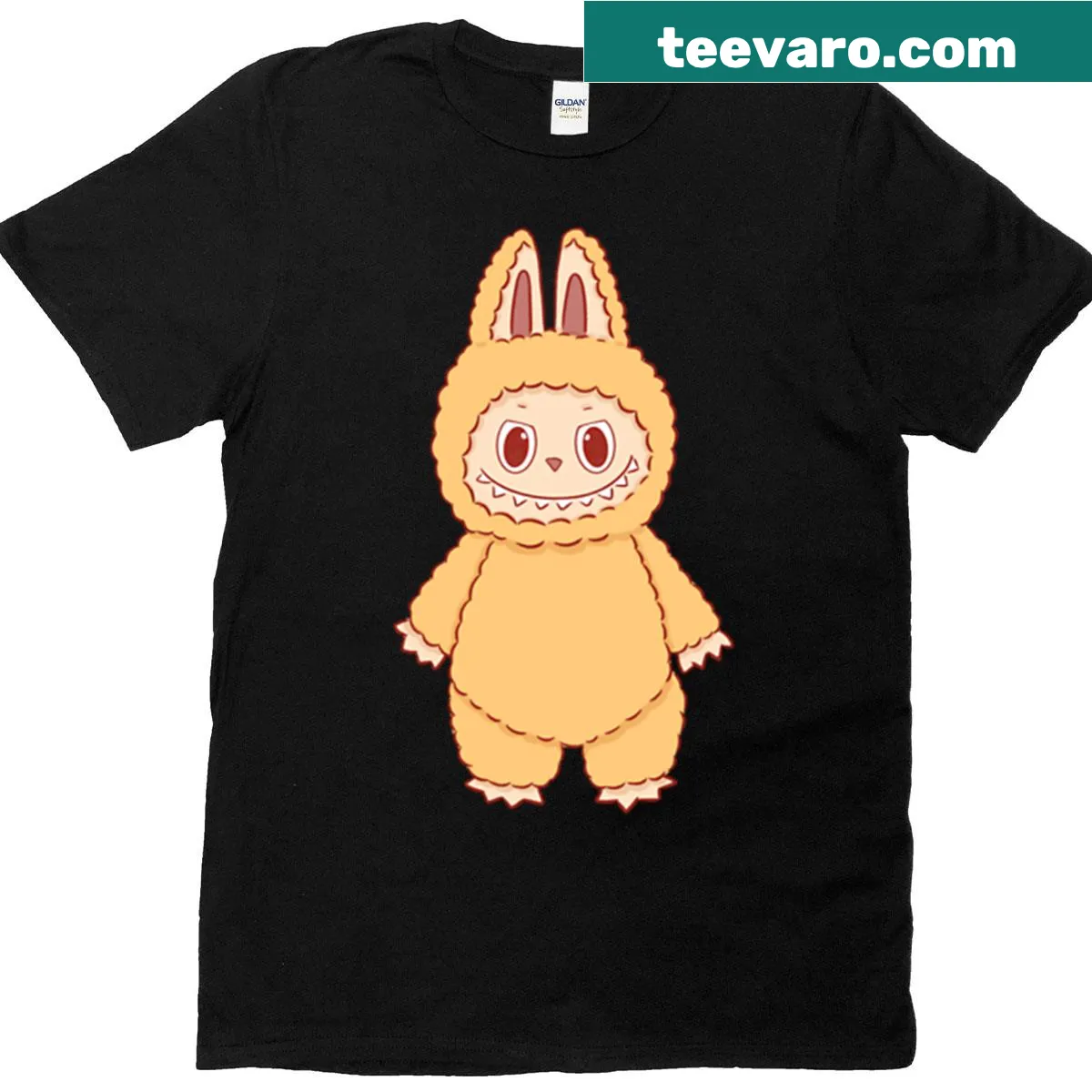 T-shirt featuring whimsical characters Labubu and Lafufu — on a men's t-shirt