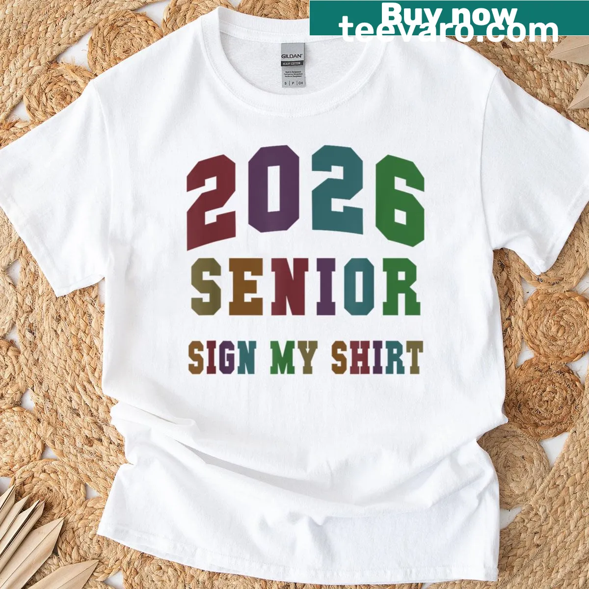Typography design celebrating the last first day of school for seniors, inviting signatures. — on a men's t-shirt