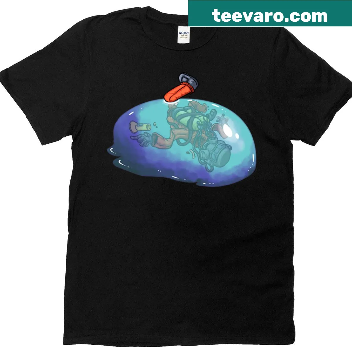 Boxy t-shirt featuring Hygrodere Slime graphic from Lethal Company. — on a men's t-shirt
