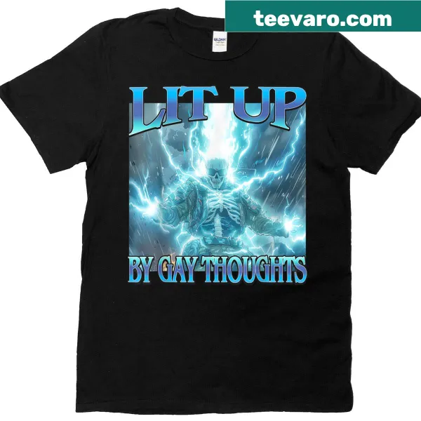 Funny T-shirt with a skeleton struck by lightning and humorous text