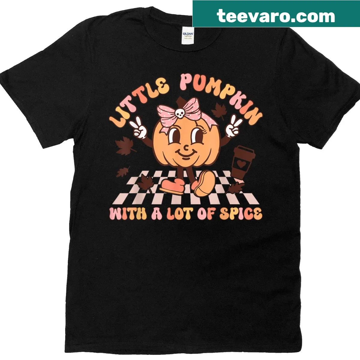 Cute pumpkin graphic with spice theme on a fall t-shirt — on a men's t-shirt