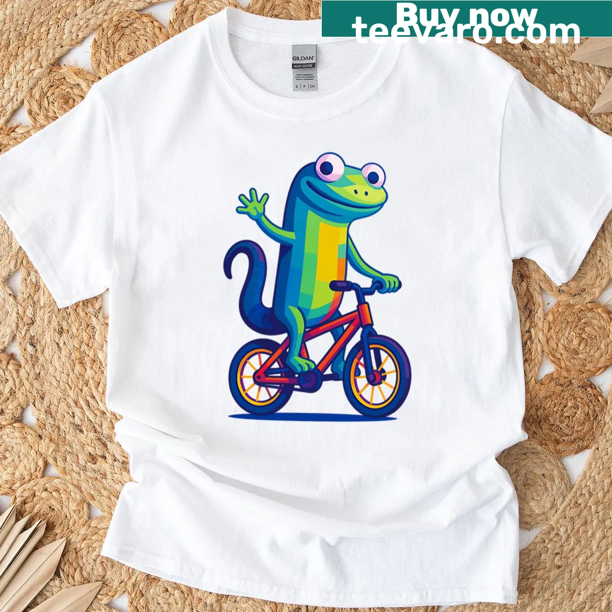 Funny Elio T-shirt with repeated lizard text — on a men's t-shirt