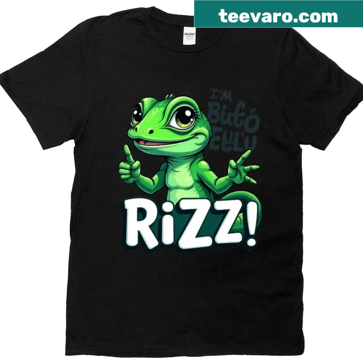 Oversized T-shirt with a gecko meme illustration — on a men's t-shirt