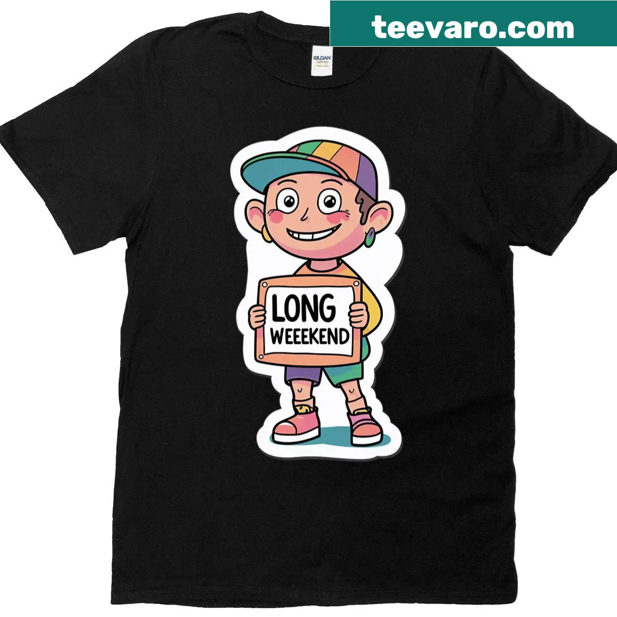 Playful doodle graphic T-shirt capturing weekend vibes — on a men's t-shirt
