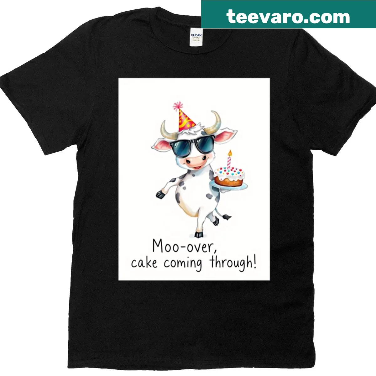 Cute birthday t-shirt with a cow and balloons — on a men's t-shirt