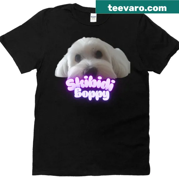 Cute T-shirt featuring Nino the white dog and Skibidi Boppy text