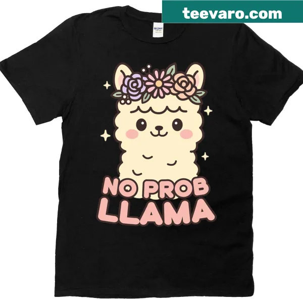Oversized t-shirt with 'No Probllama' humor and llama graphic