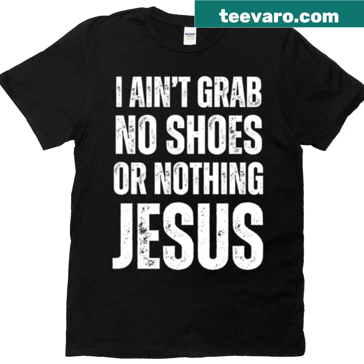 Unique t-shirt with 'No Shoes Jesus' wording design — on a men's t-shirt