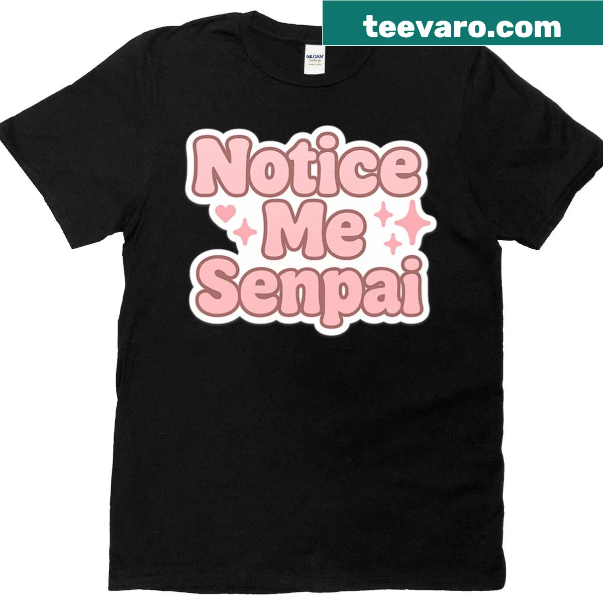 Typography T-shirt with 'Notice Me Senpai' phrase for anime fans — on a men's t-shirt