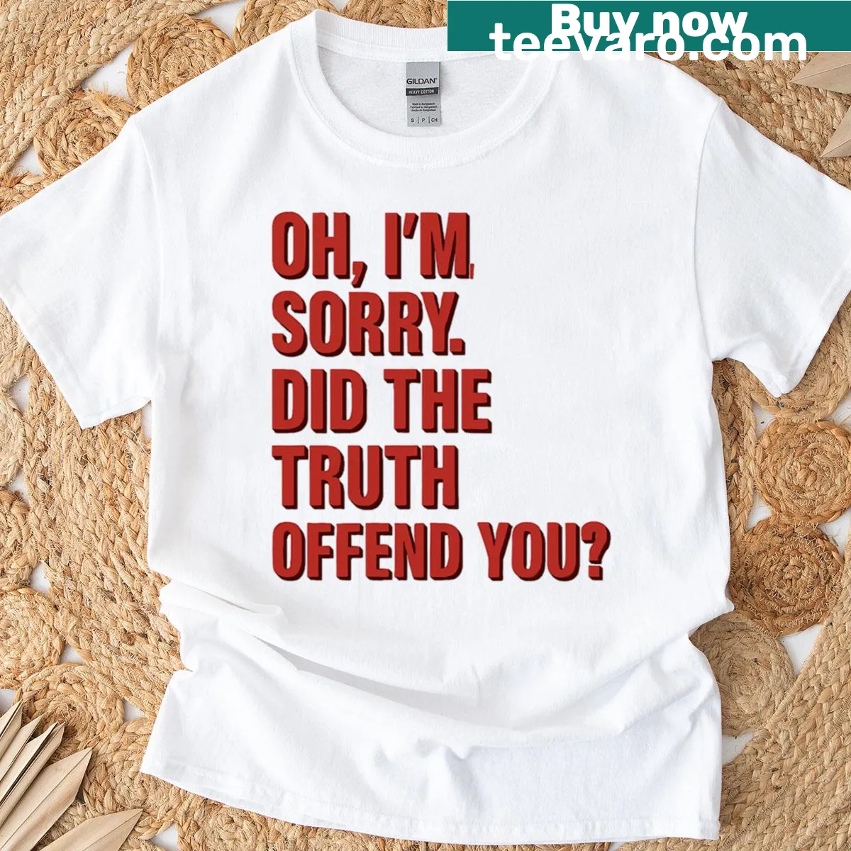 Sarcastic quote t-shirt that reads 'Oh Im Sorry Did The Truth Offend You' — on a men's t-shirt