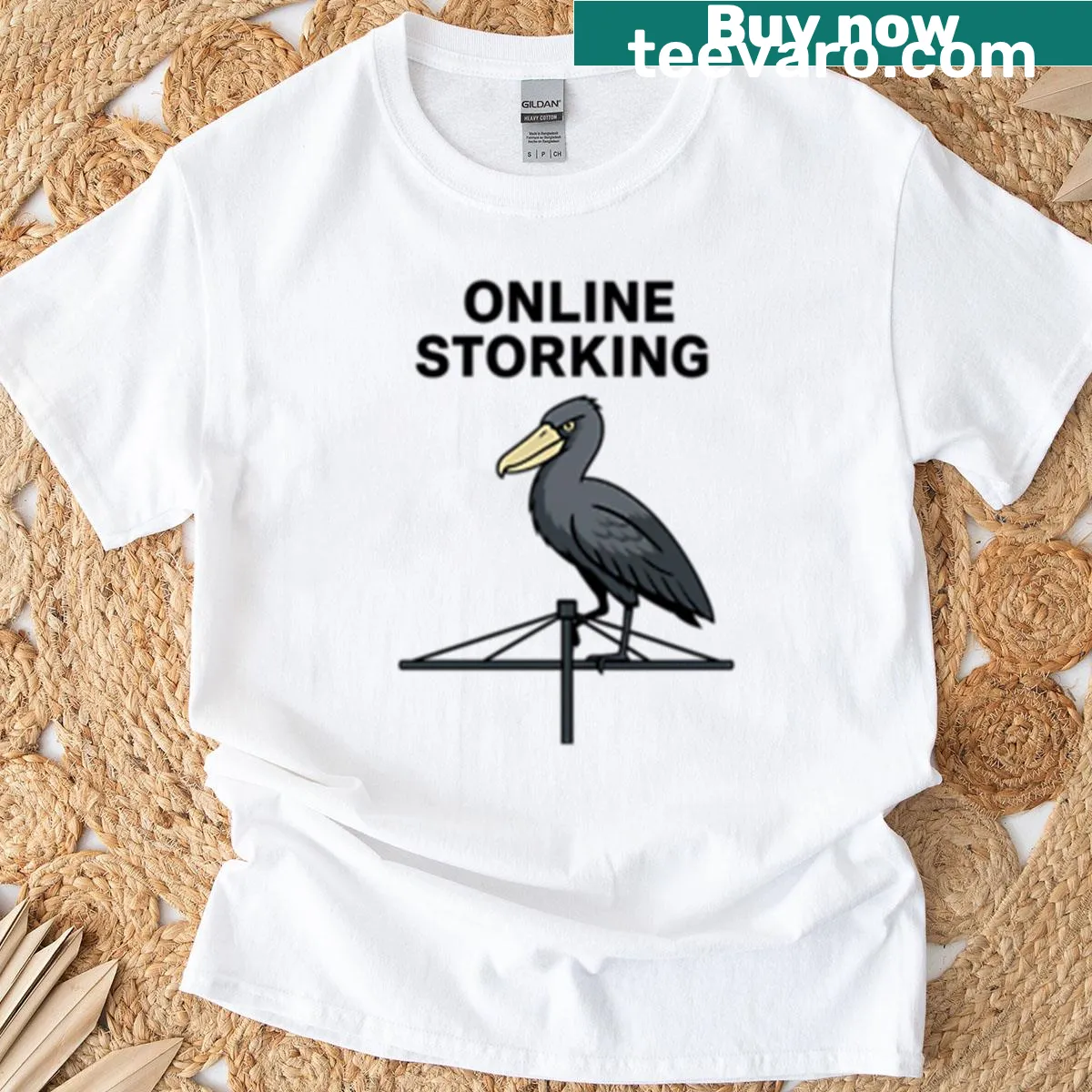 Illustration of a Shoebill Stork on a T-shirt — on a men's t-shirt