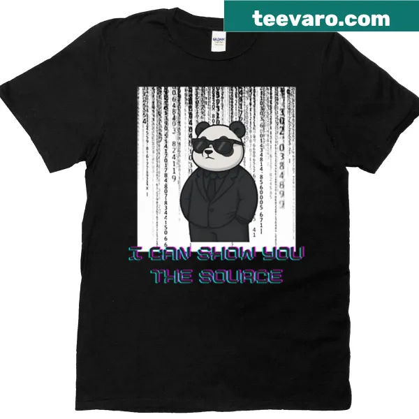 Panda-themed t-shirt with sci-fi elements and humorous text