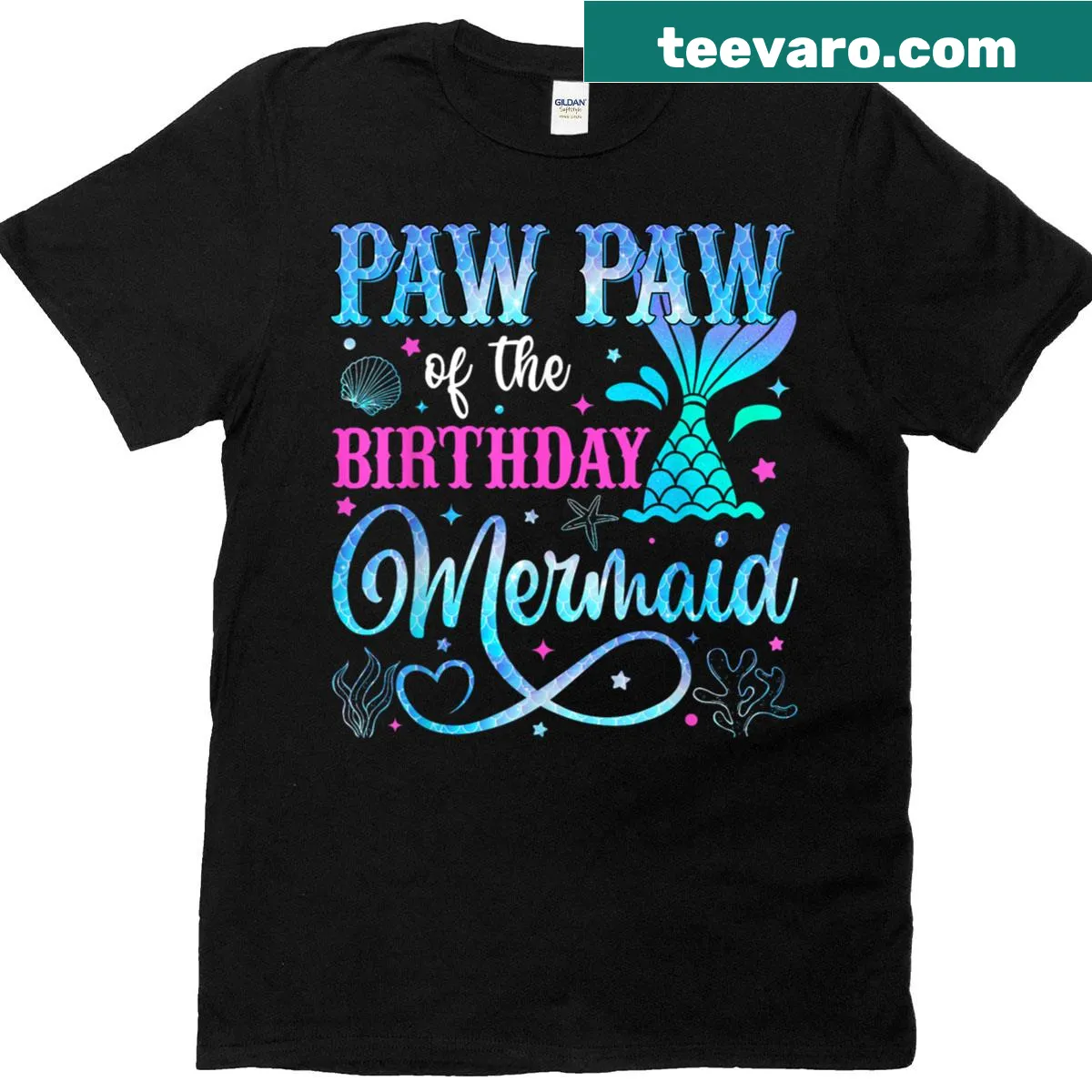 Birthday mermaid family matching t-shirt for Paw Paw — on a men's t-shirt