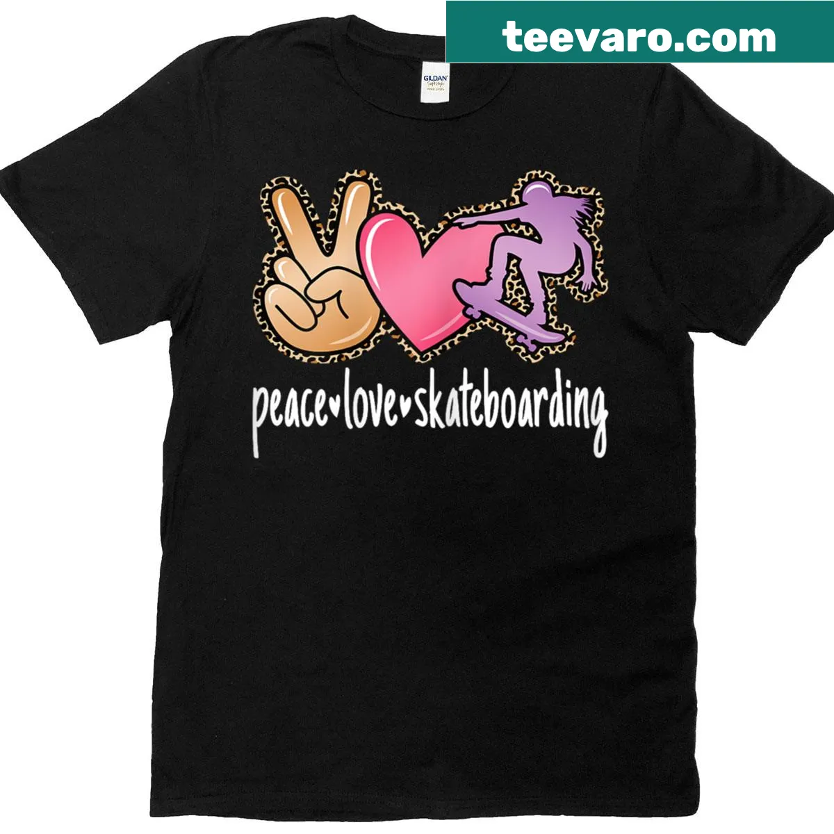 T-shirt with 'Peace Love Skateboarding' in playful text for skaters — on a men's t-shirt
