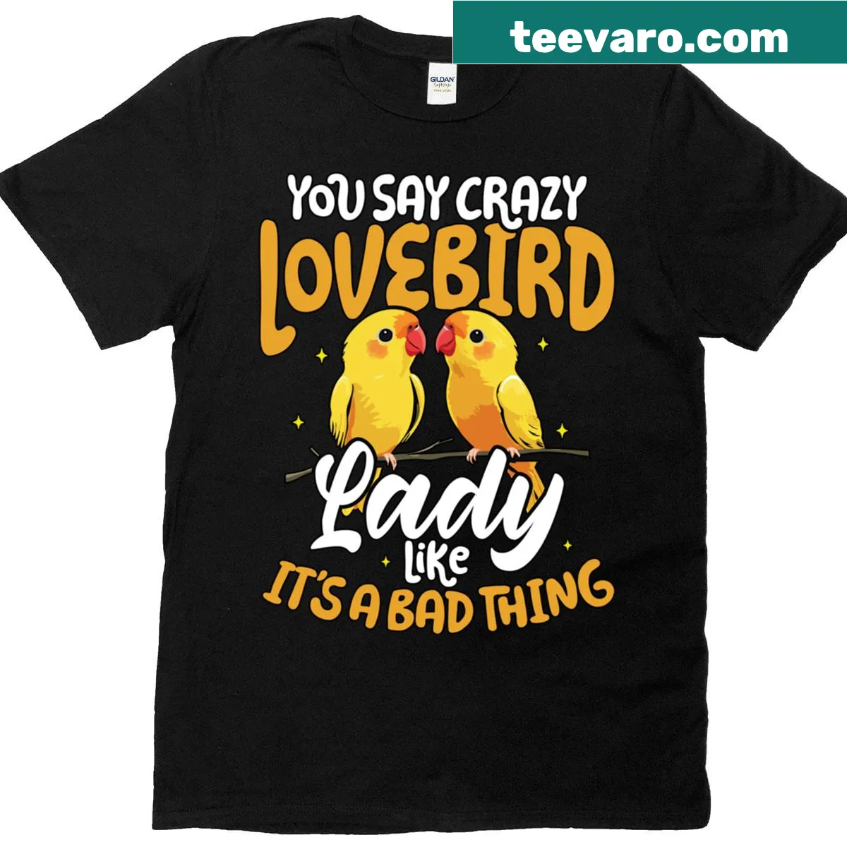Cute t-shirt featuring illustrations of peach-faced lovebirds — on a men's t-shirt