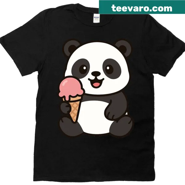 Cute t-shirt with a cartoon panda holding an ice cream cone