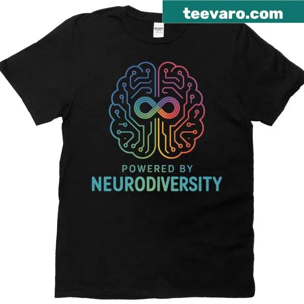 Awareness t-shirt with 'Powered By Neurodiversity' message