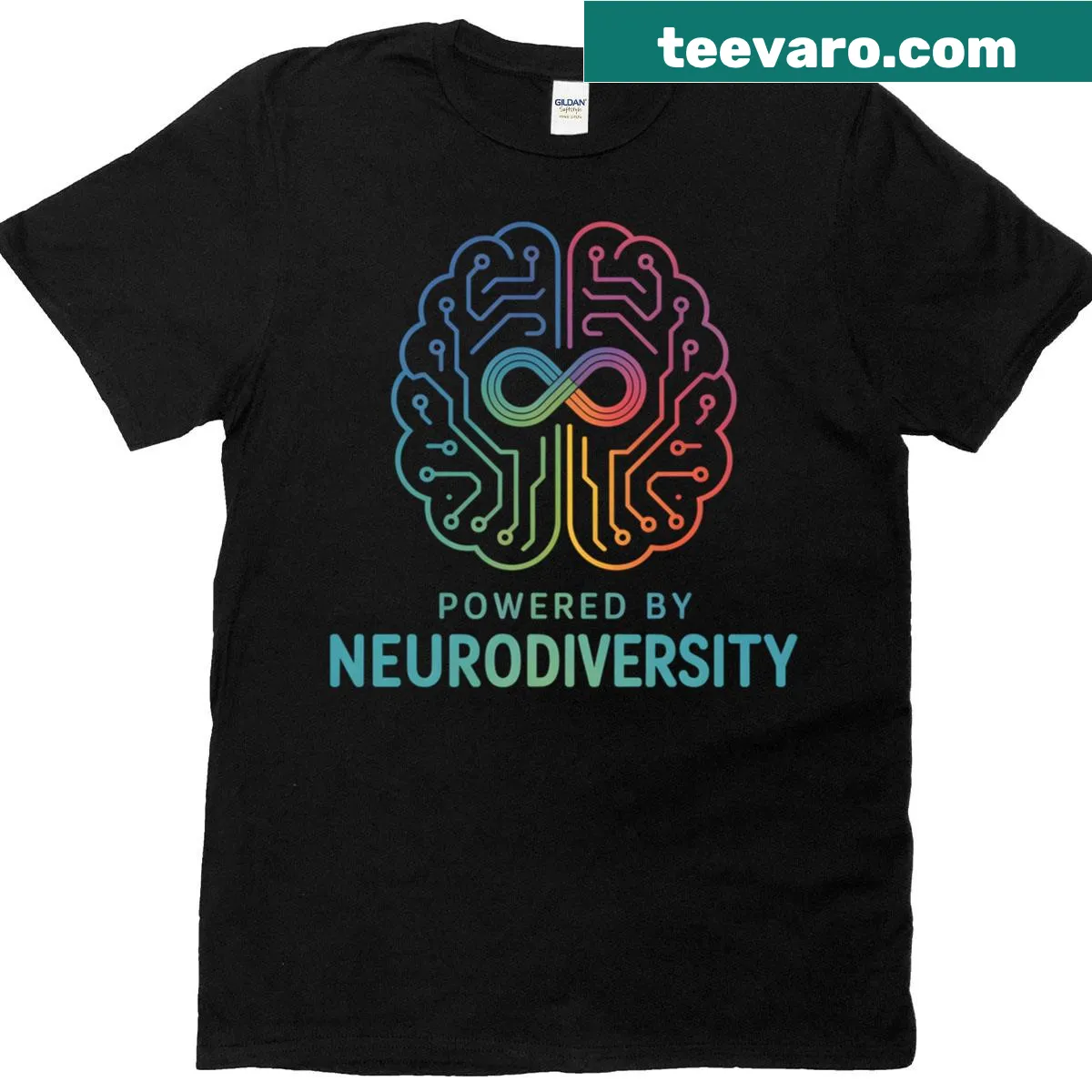 Awareness t-shirt with 'Powered By Neurodiversity' message — on a men's t-shirt