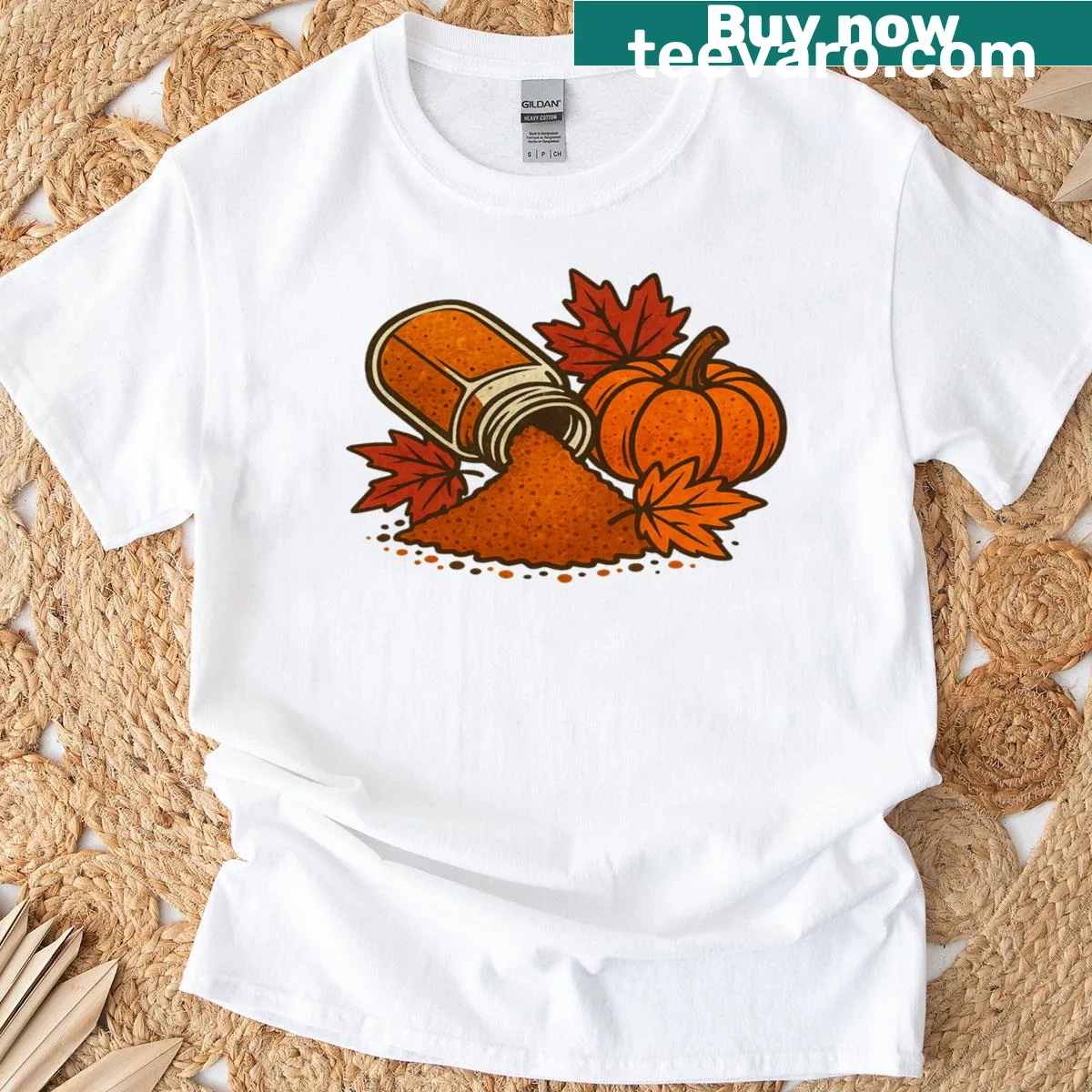 Fall-themed t-shirt celebrating pumpkin spice and autumn vibes — on a men's t-shirt