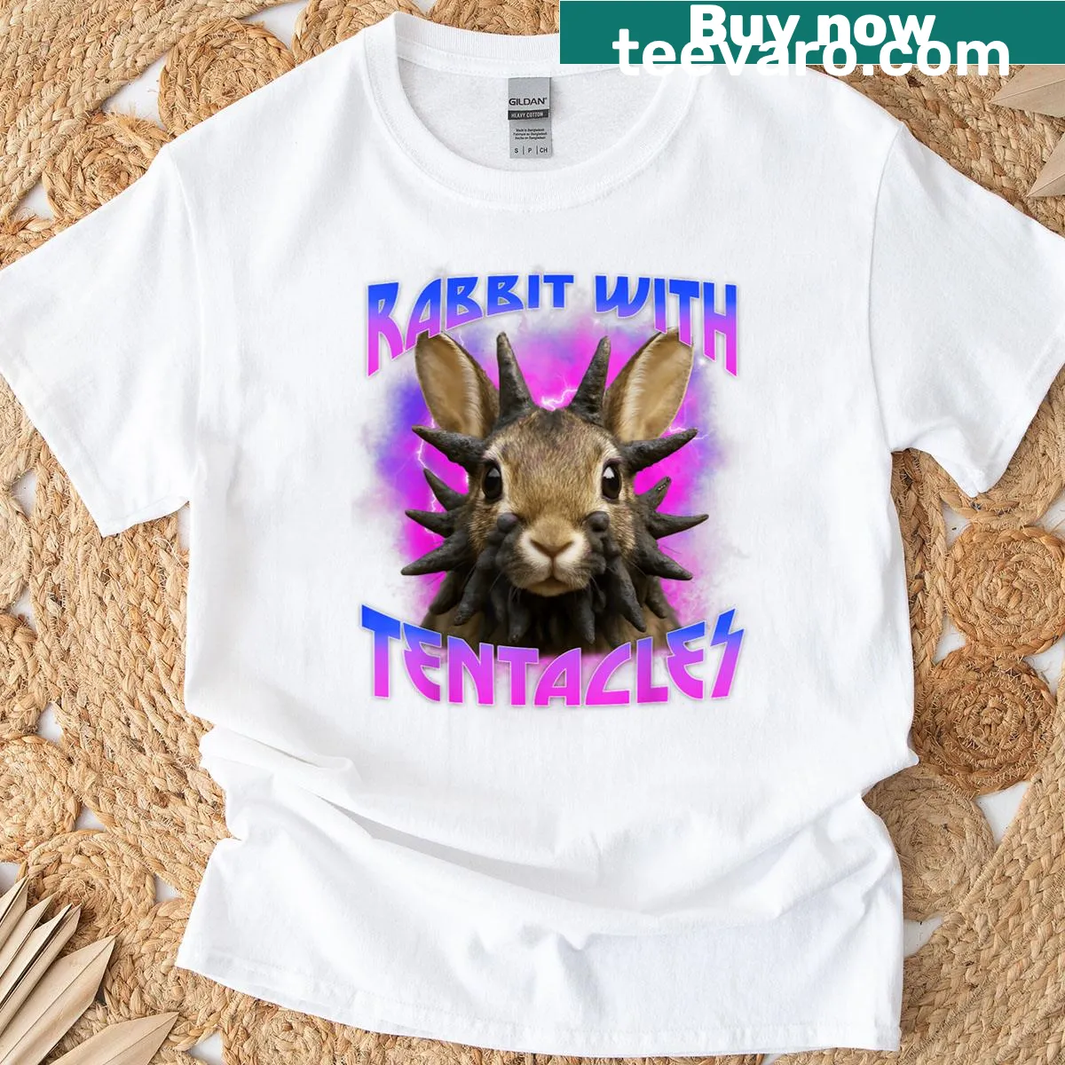 Illustration of a rabbit with octopus tentacles on a t-shirt — on a men's t-shirt