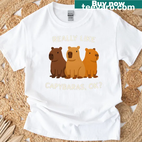 Playful t-shirt featuring text about loving capybaras